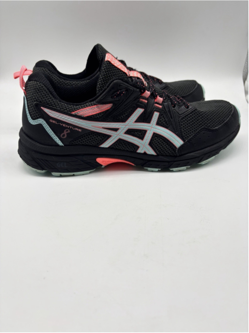 ASICS Gel Venture Trail Running Shoes Womens 9.5 Black Pink Aqua